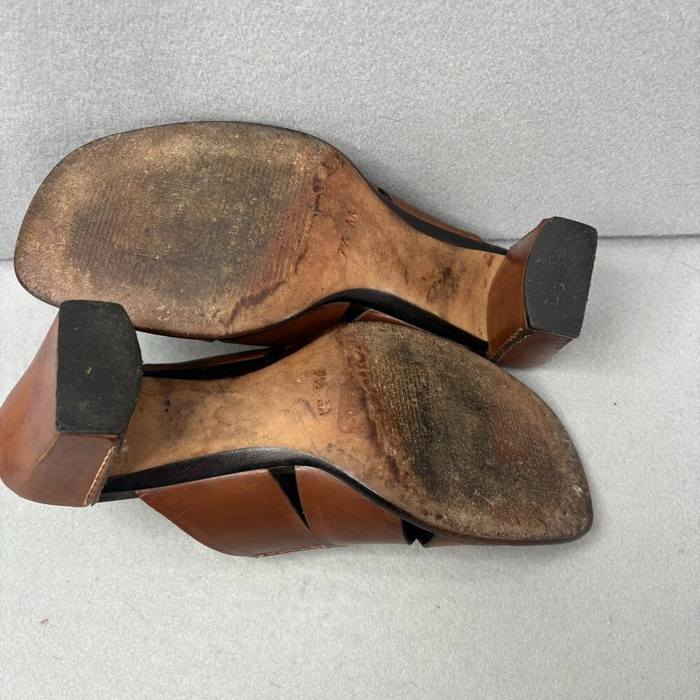 Cole Haan Slip On Sandal 7.5 AA Brown Leather Block Heel Open Toe‎ Style - Picture 3 of 9